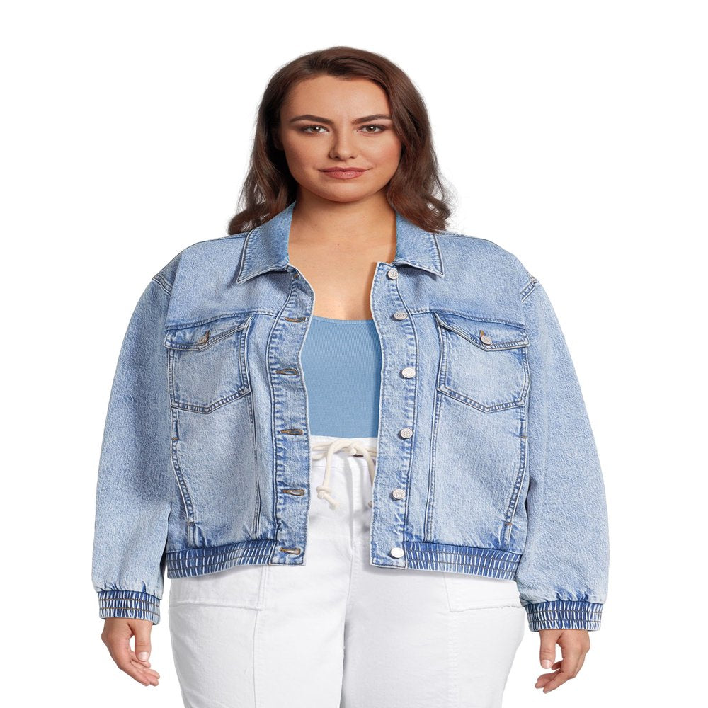  Women'S plus Size Denim Trucker Jacket