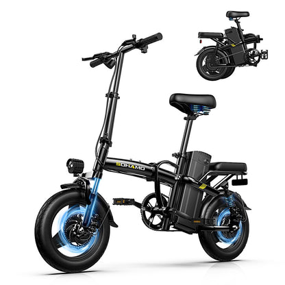 SOHAMO A2 Folding Electric Bike for Adults and Teens, 400W Motor Mini E-Bike 48V 12Ah Removable Battery 20 mph City Commuter Bike, Full Suspension