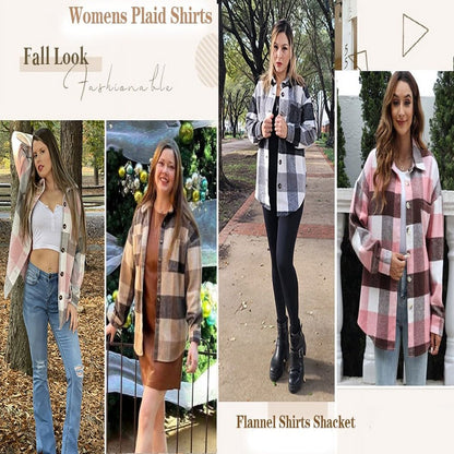 Fantaslook Womens Plaid Shirts Flannel Shacket Jacket Long Sleeve Button Down Boyfriend Shirt Coats, M