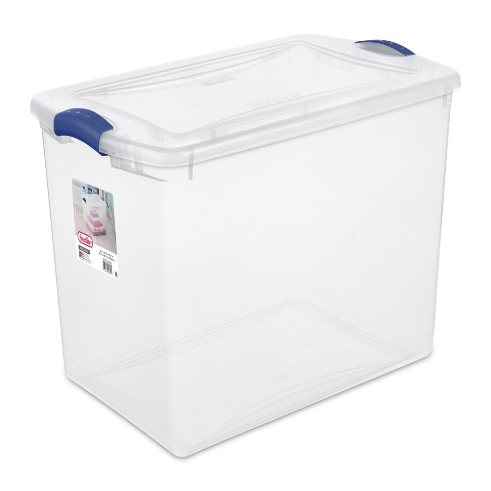 Sterilite 66 Qt. Clear Plastic Latch Box, Blue Latches with Clear Lid