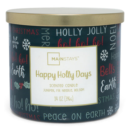 Mainstays 14oz 3-Wick Jar Candle, Happy Holly Days