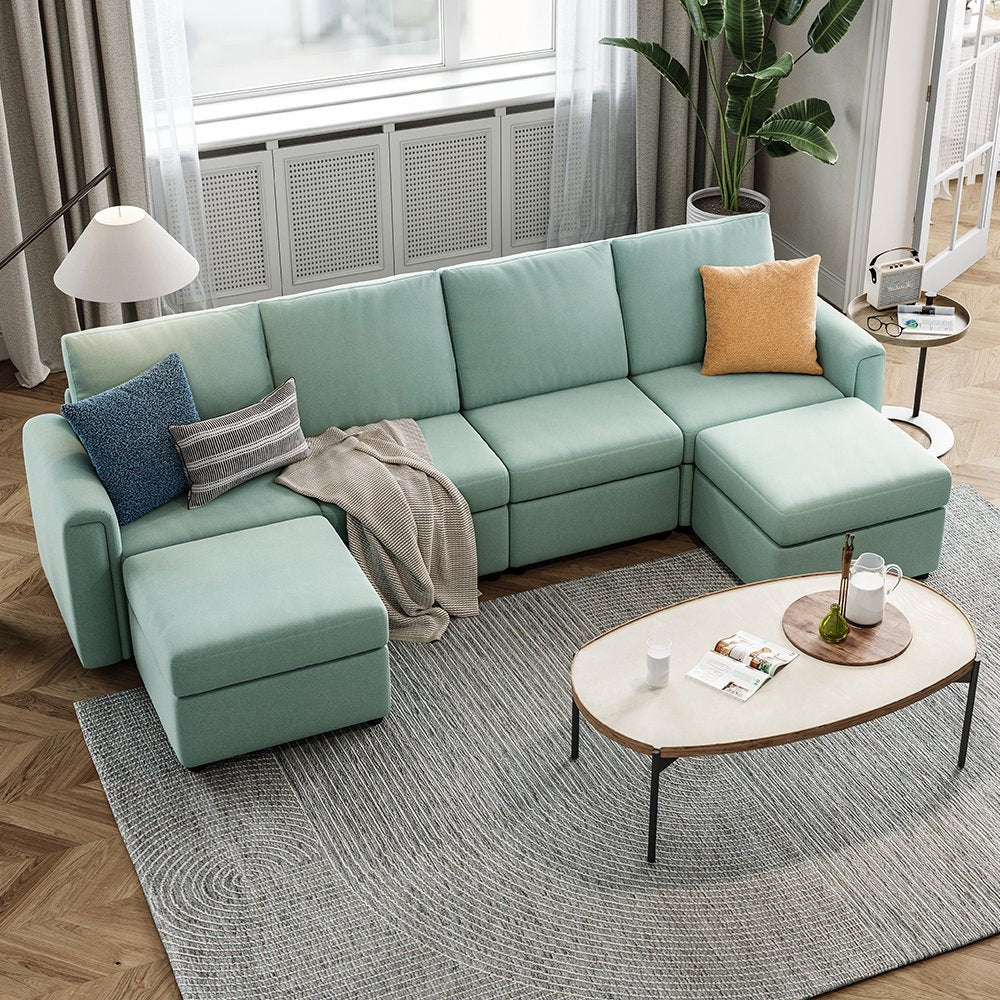 LINSY HOME Modular Couches and Sofas Sectional with Storage Sectional Sofa U Shaped Sectional Couch with Reversible Chaises, Teal