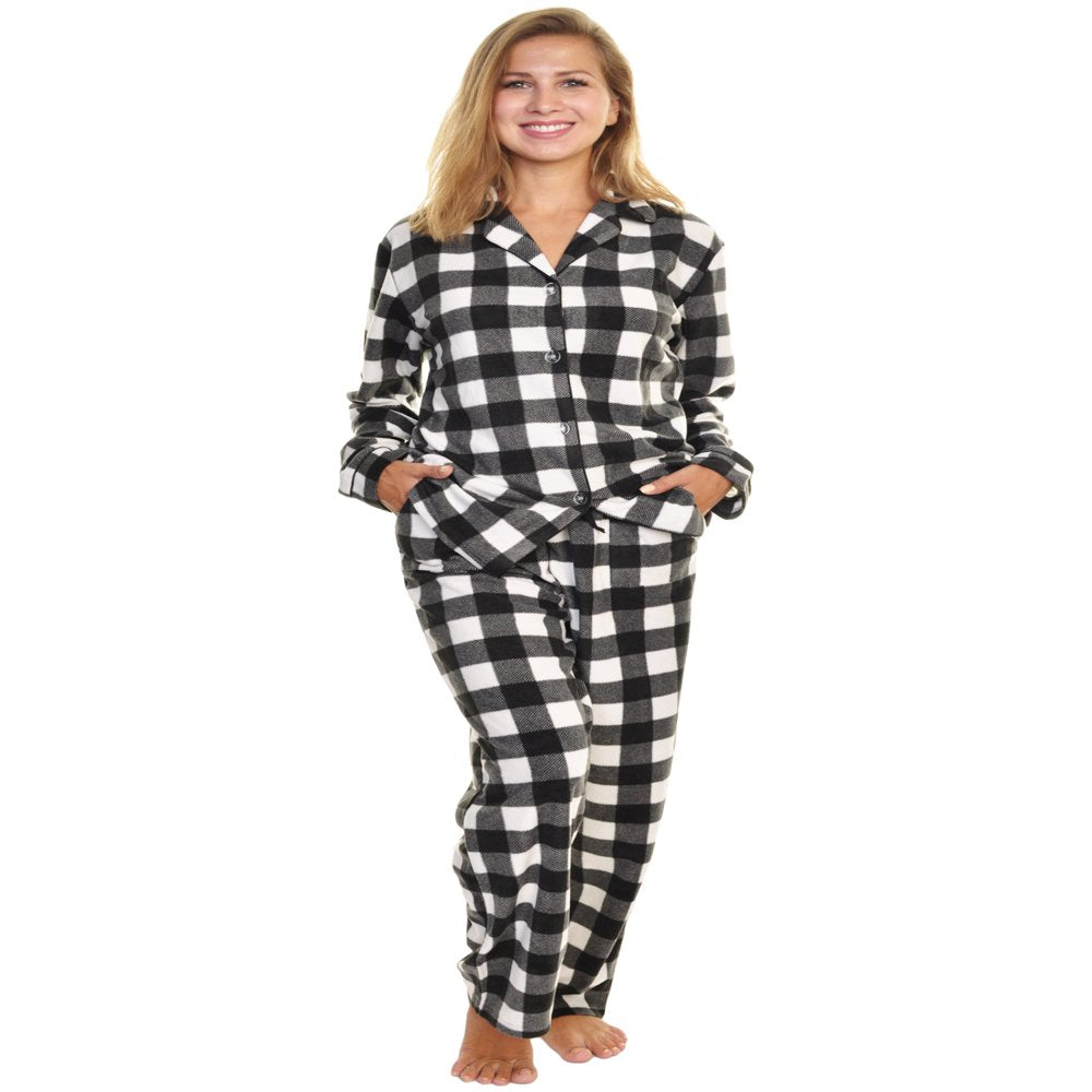 Angelina Christmas Cozy Fleece Notch Collar Pajama Set with Pockets (1-Pack)