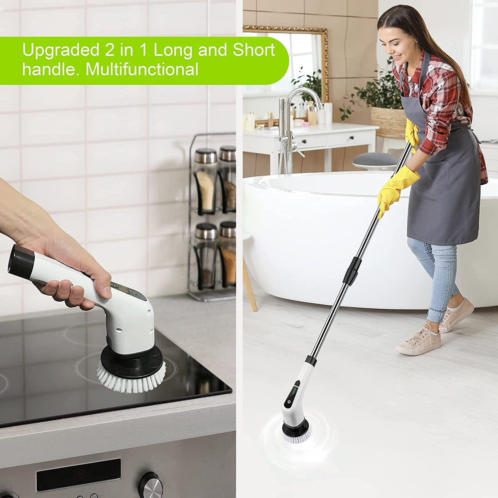 Electric Spin Scrubber, Cordless Bath Tub Power Scrubber with Long Handle & 7 Replaceable Heads, Detachable as Short Handle, Shower Cleaning Brush Household Tools for Bathroom & Tile Floor