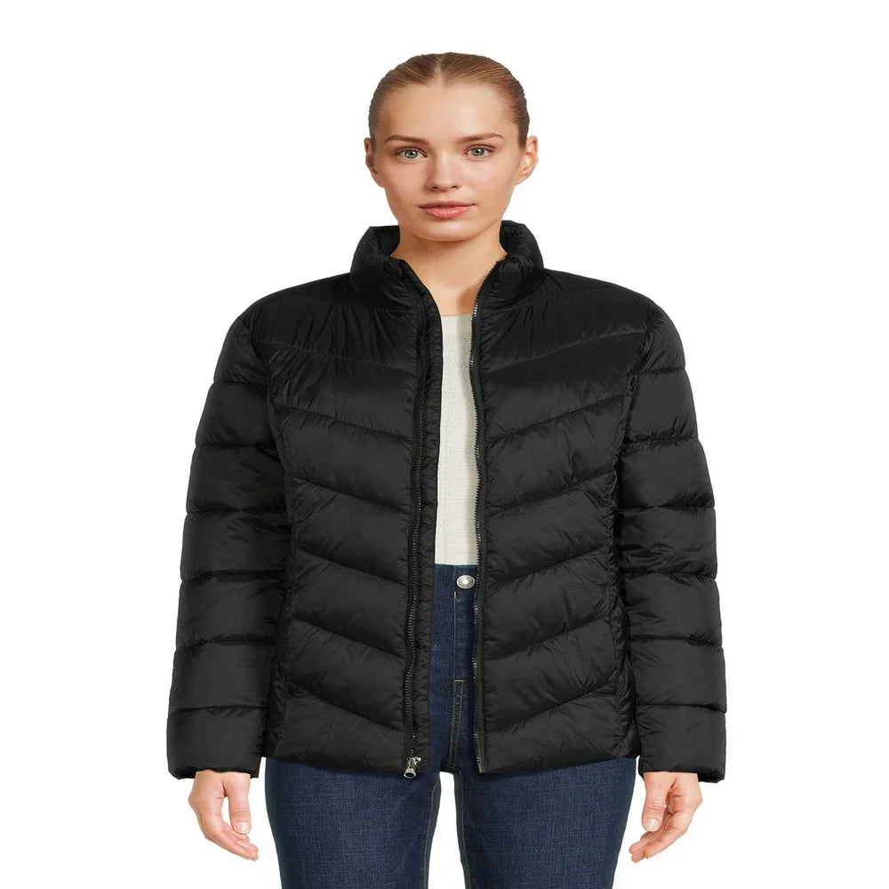 Time and Tru Women's Chevron Midweight Puffer Jacket, Sizes XS-3X