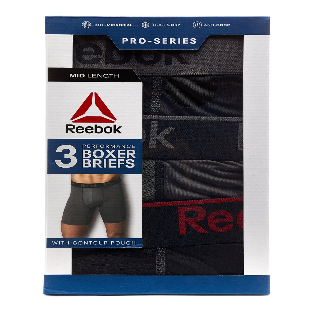 Reebok Men's Pro Series Performance Boxer Brief Extended Length Underwear 7.5 Inch, 3 Pack