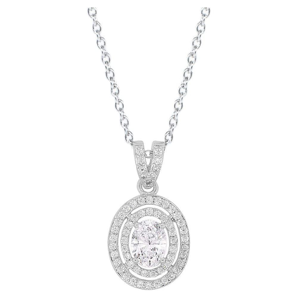 Cate & Chloe Zelda 18k White Gold Plated Silver Pendant Necklace | Cluster Solitaire Oval Cut Diamond Necklace for Women