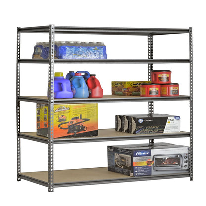 Muscle Rack 48"W x 24"D x 72"H 5-Shelf Steel Freestanding Shelves, Silver-Vein