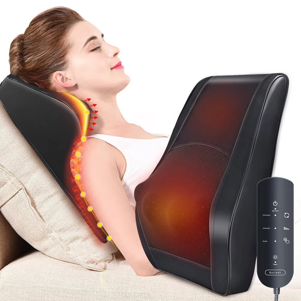 Boriwat Back Massager with Heat Shiatsu Back and Neck Massager for Muscle Pain Relief and Relaxation 3D Kneading Massage Pillow for Neck and Back, Shoulder, Leg, Ideal Gift for Stress Relief