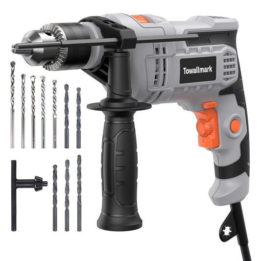 7-Amp (850W) Hammer Drill, 1/2-Inch Corded Electric Hammer Drill with 3000RPM, Variable Speed, 10 Drill Bits for Home Improvement, DIY, Steel, Masonry, Wood (NOT for Reinforced Concrete)