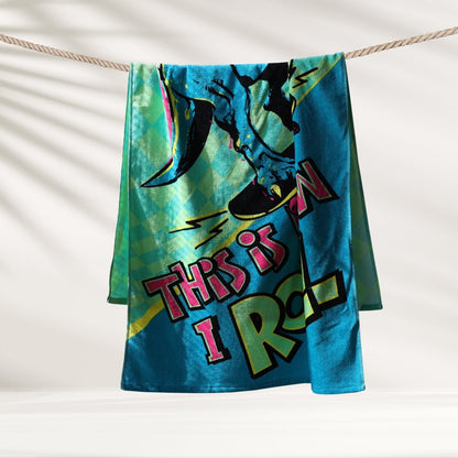 Mainstays Velour Beach Towel, Skateboard Dinosaur, Multi-Color , 28X60