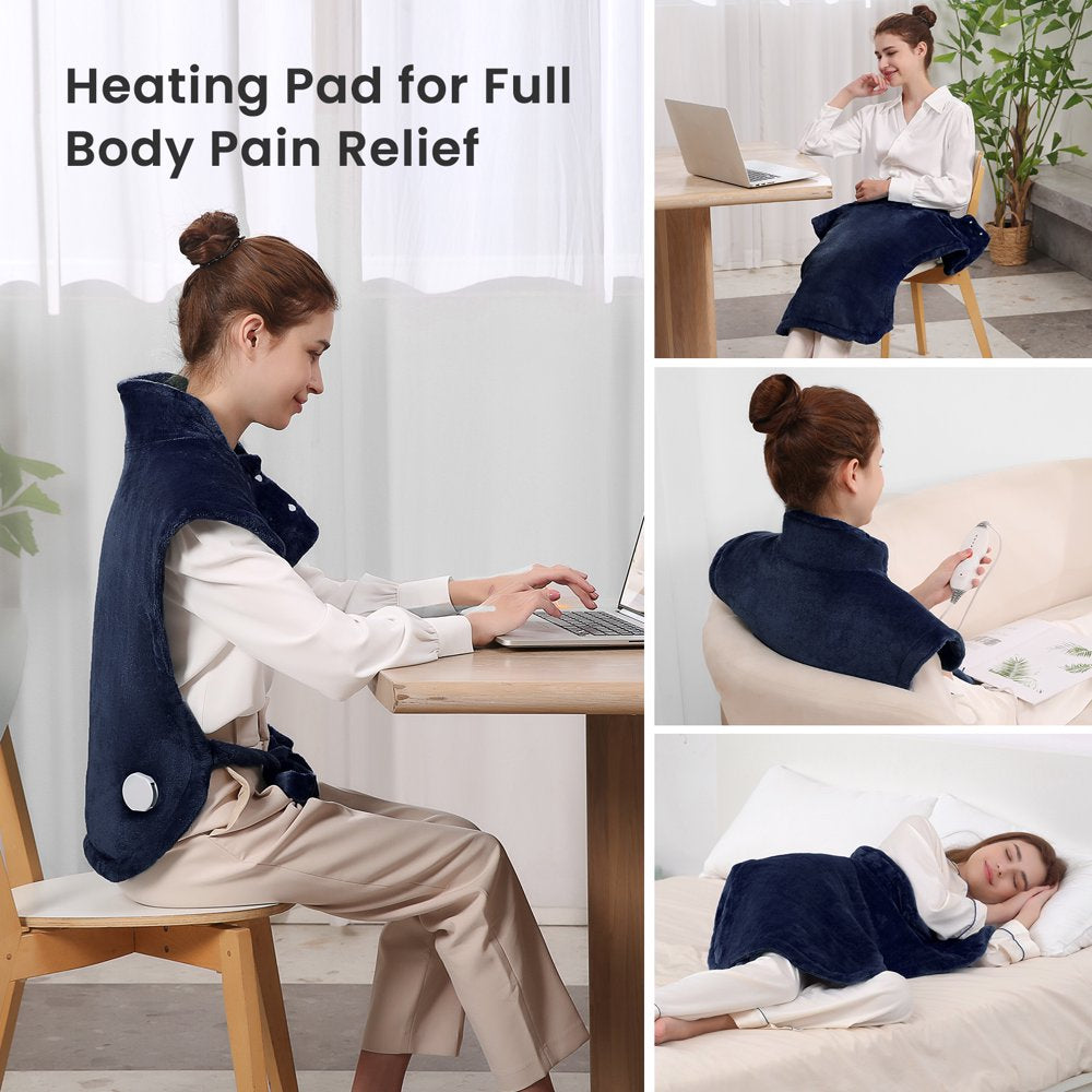 MARNUR Large Heating Pad for Back and Shoulder, 24"x33" with 4 Heat Settings 2H Auto-off - Navy Blue