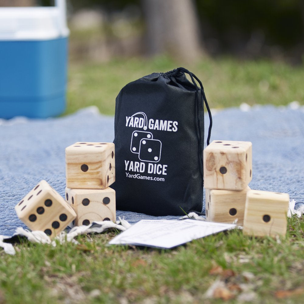 YardGames Giant Outdoor Indoor Wooden Dice Set w/ Scorecards & Case, 2.5 Inch