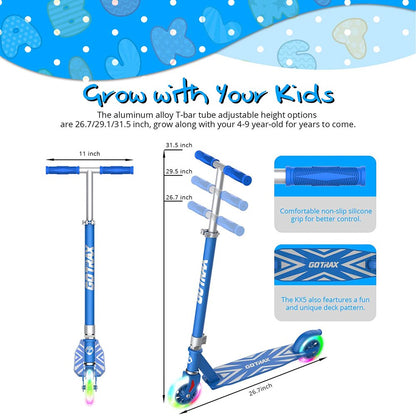  Kick Scooter for Kids Ages 4-9, 5" LED Flashing 2 Wheels Kids Scooter Unisex, Blue