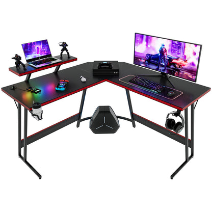 L-Shaped Gaming Desk 51 Inches Corner Office Desk with Removable Monitor Riser, Black