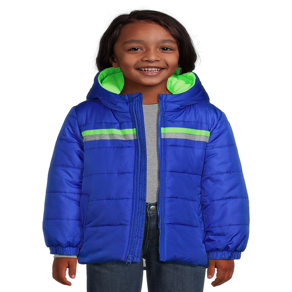 Weather Tamer Boys Hooded Long Sleeve Chest Stripe Winter Puffer Coat, Sizes 4-16