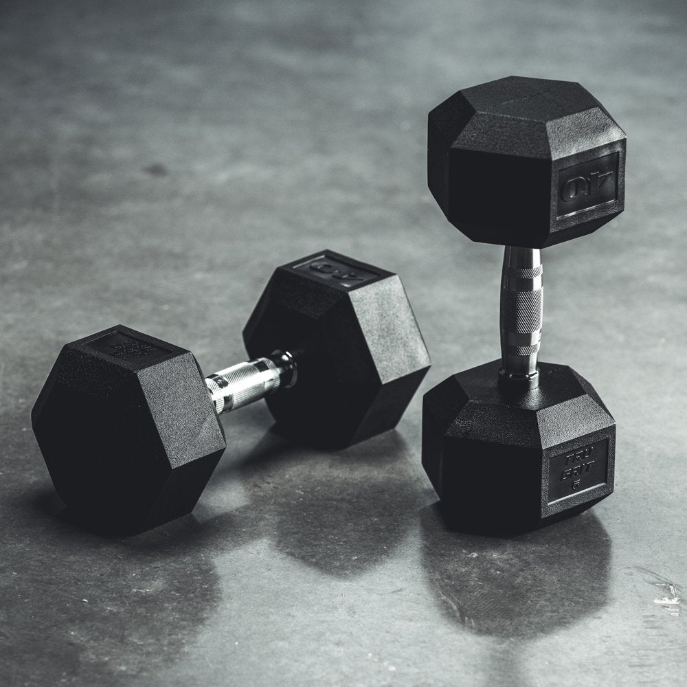  10lb Black Rubber Hex Dumbbell, Pair