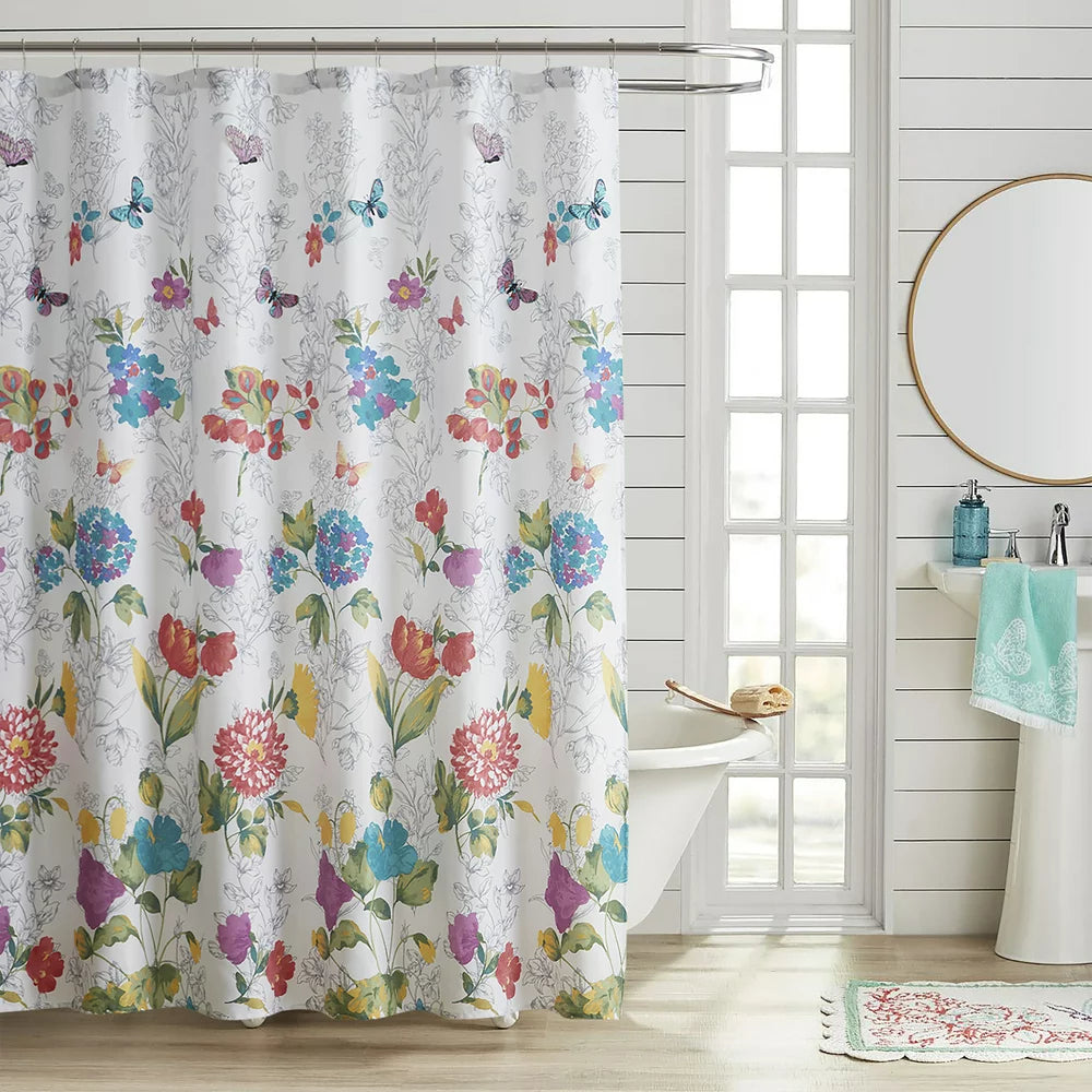  Floral Lace Applique Cotton-Rich Shower Curtain, 72" X 72", Multi