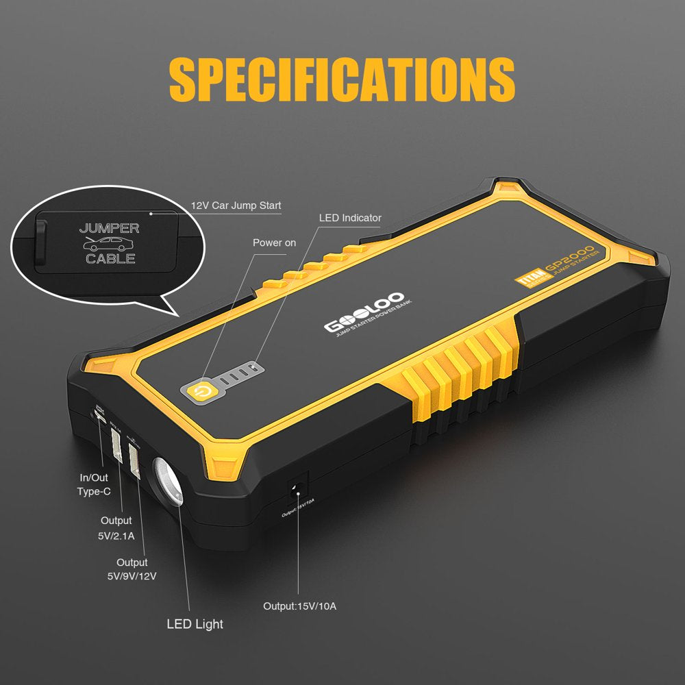 GOOLOO Jump Starter,2000A Peak 19800mAh Car Jump Starter 12V up to 9L Gas or 7L Diesel Engine,Portable SuperSafe Battery Booster Pack with USB Quick Charge