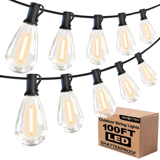  100Ft Outdoor String Lights for Outside, G40 Patio Lights with 50 Edison Vintage Bulbs, Waterproof Connectable Hanging Lights for Backyard Porch Balcony Party, 30W E12 Socket Base