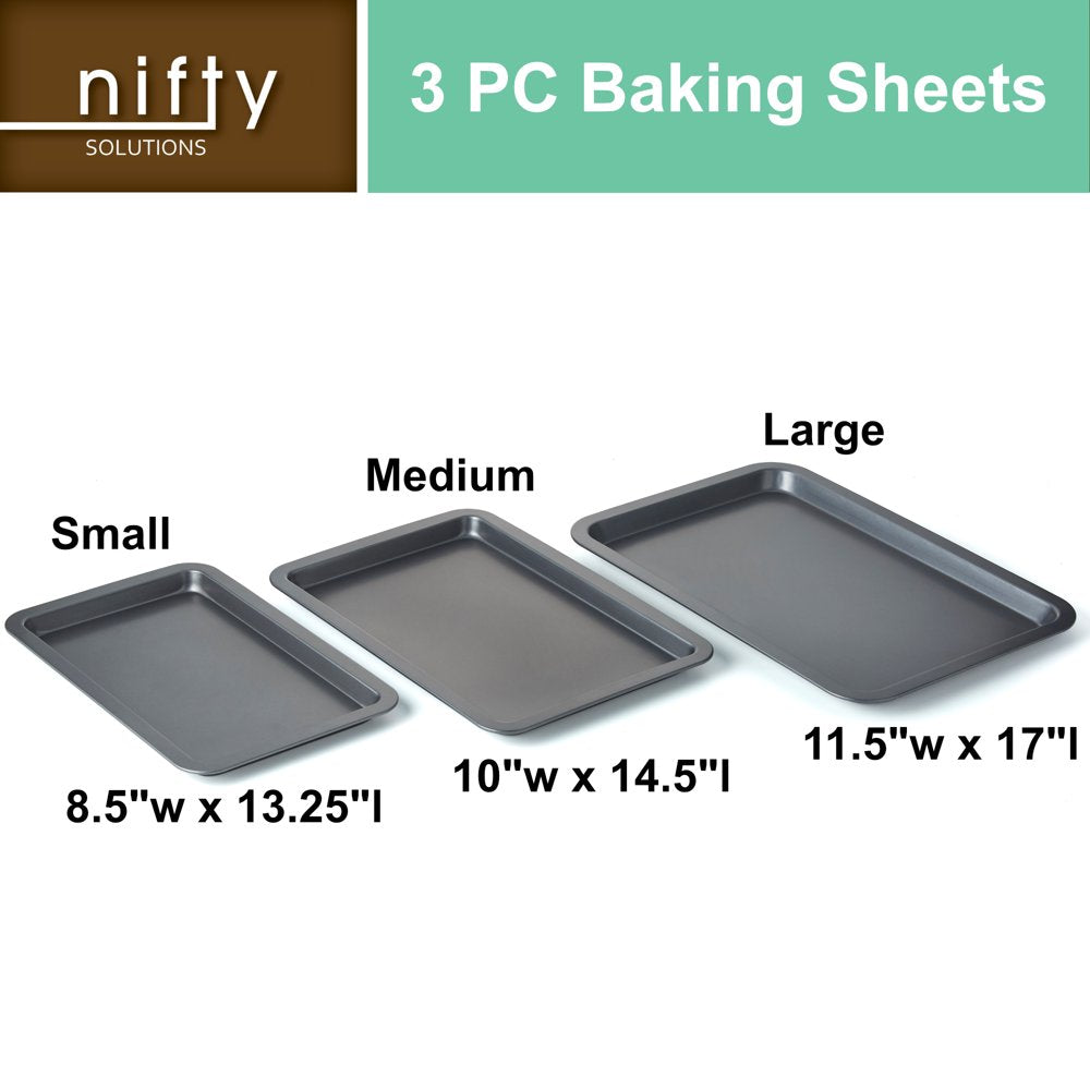  Set of 3 Non-Stick Cookie and Baking Sheets – Small, Medium and Large Pans, Non-Stick Coated Steel