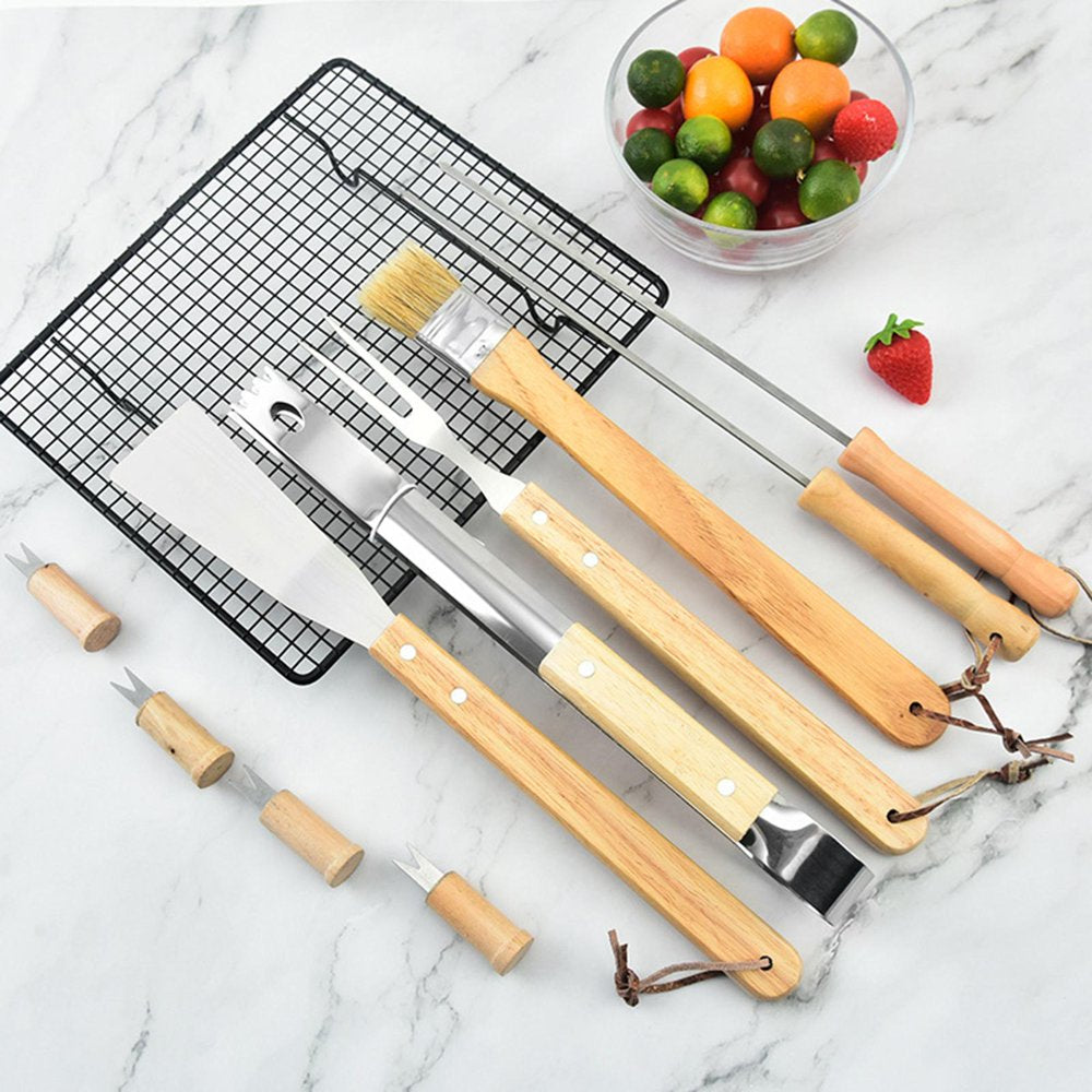 10Pcs Portable Tools Set, Barbecue Utensils Professional Stainless Steel for Kitchen Cooking Backyard Outdoor Picnic