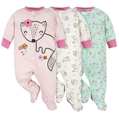 Gerber Girls' Long Sleeve Footed Sleep N' Plays, 3-Pack, Sizes Newborn - 6/9M