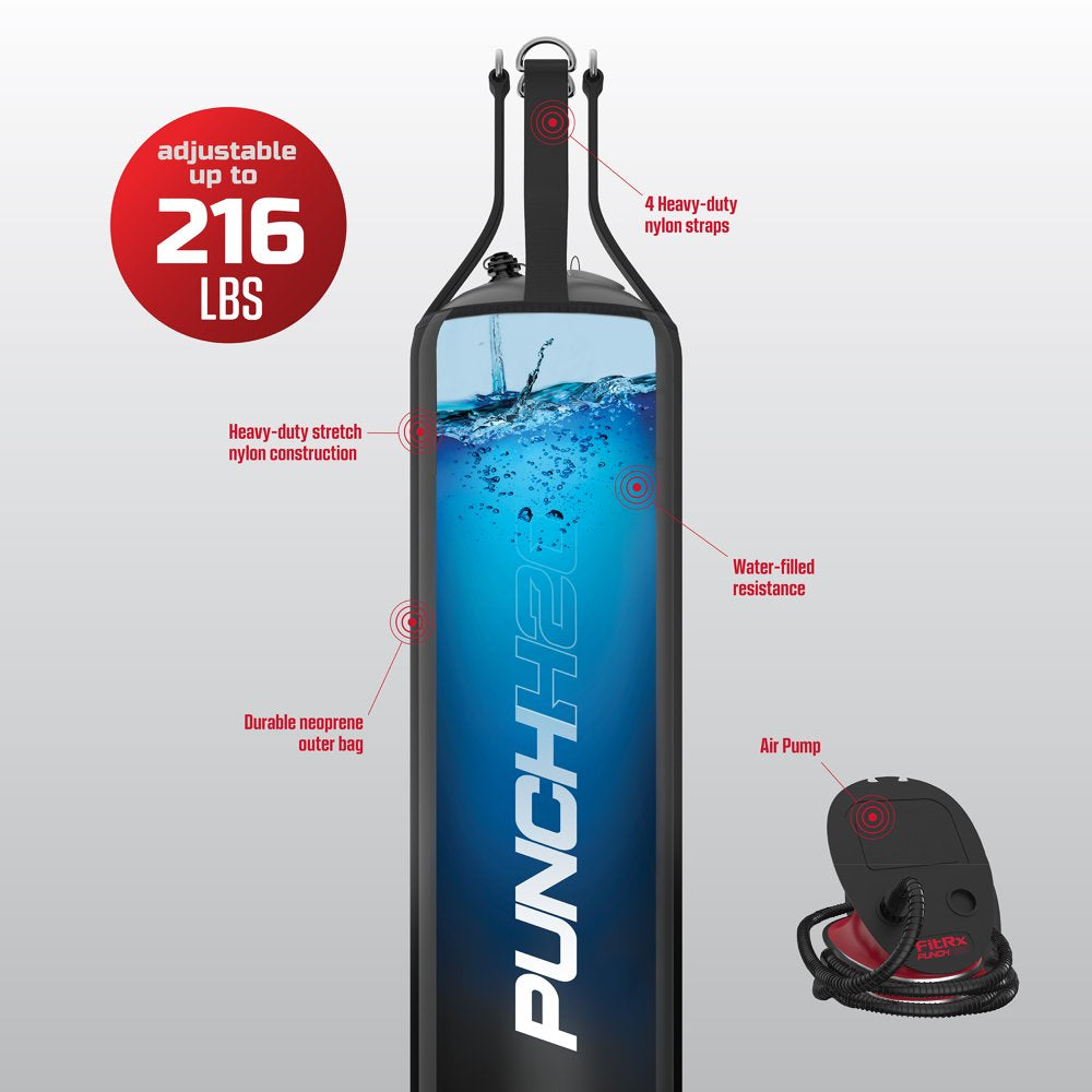 FitRx Punch H2O Punching Bag, 4ft. Water-Filled Heavy Bag, 216lbs.