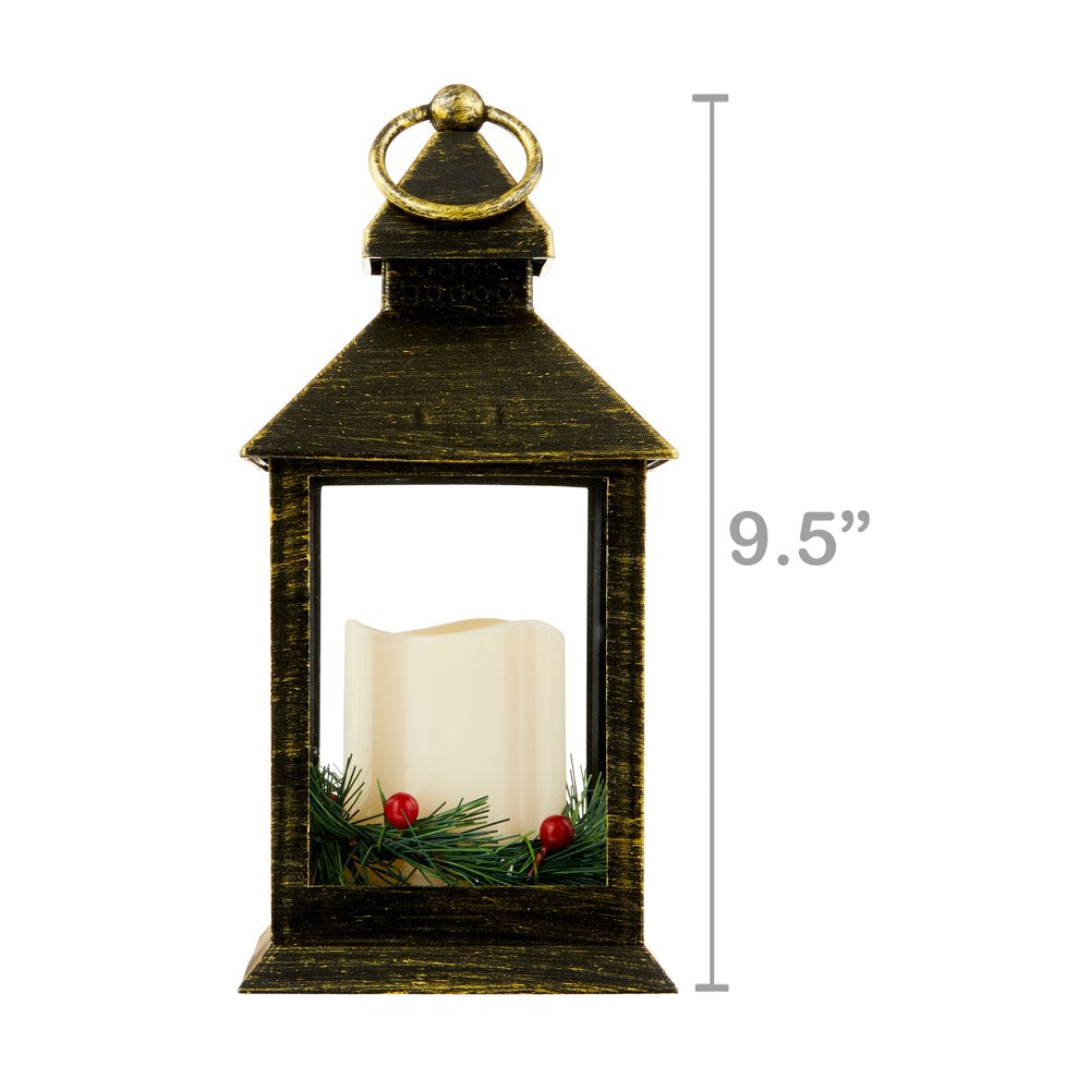 Plastic Black with Copper LED Pillar Candle Christmas Lantern, 9 in, by Holiday Time