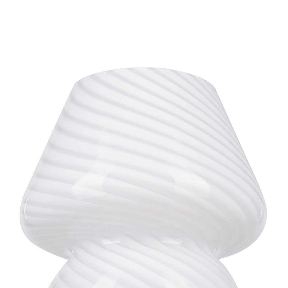 8" Glass Mushroom Lamp, White Stripe, Glossy Finish