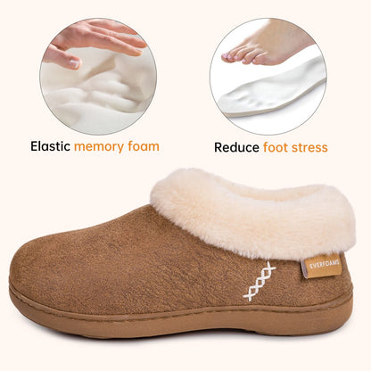  Women's Micro Suede Cozy Memory Foam Winter Slippers with Fuzzy Faux Fur Collar and Indoor Outdoor Rubber Sole