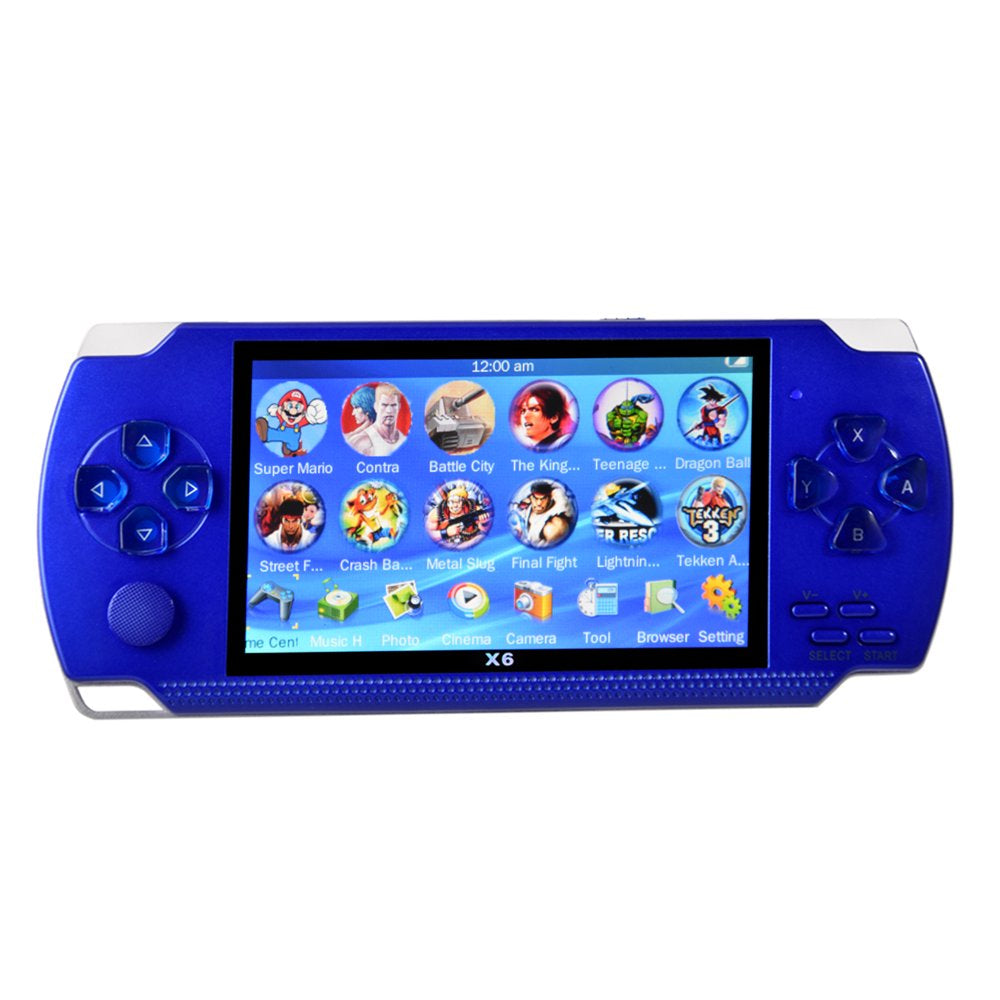 PSP Handheld Game Machine X6,8GB,with 4.3 Inch High Definition Screen, Built-in Over 9999 Free Games,Blue