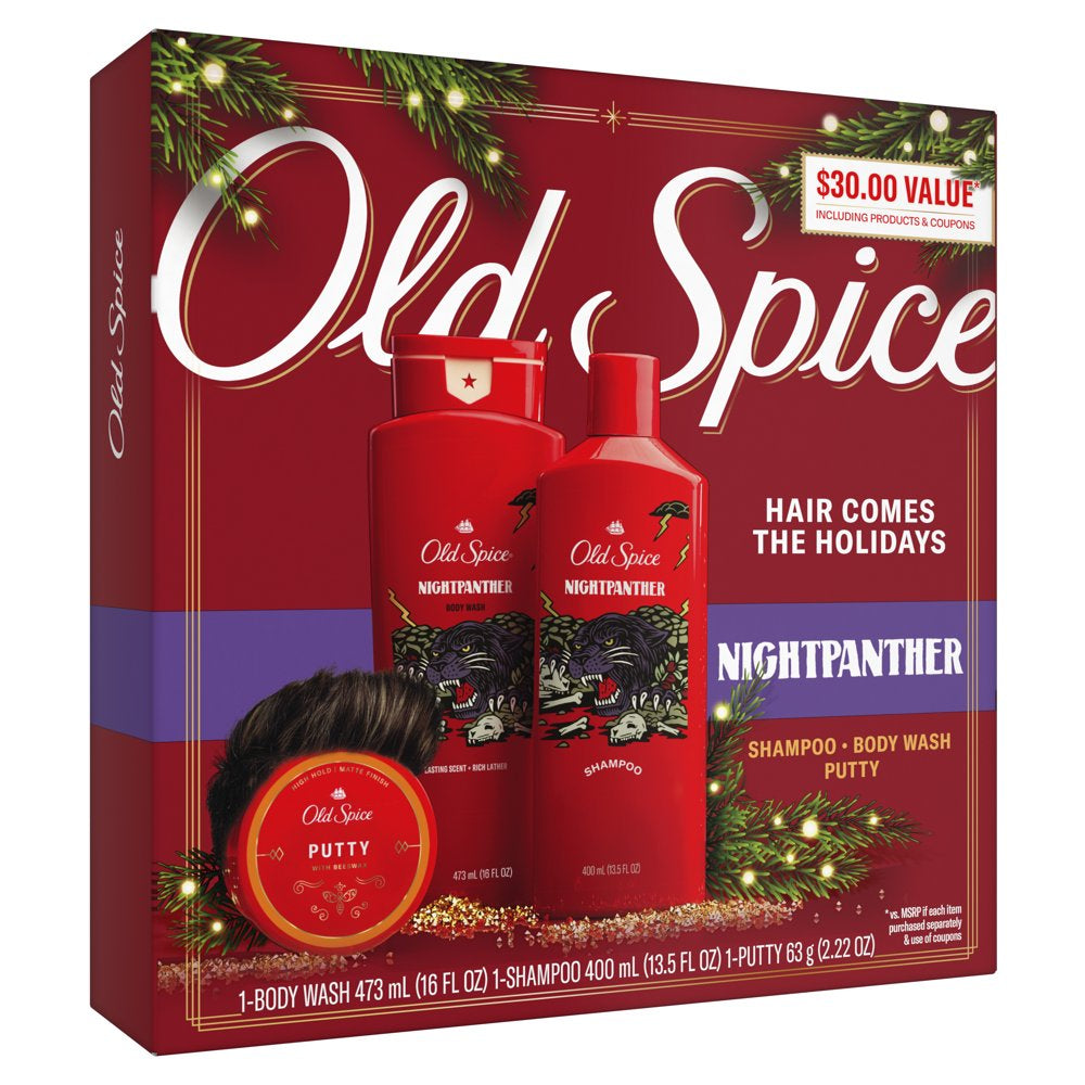 Old Spice Hair Style Nightpanther Holiday Pack with Shampoo, Body Wash, and Hair Putty