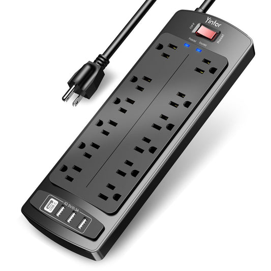 Power Strip, Surge Protector with 12 Outlets and 4 USB Ports, 6 Feet Extension Cord (1875W/15A), 2700 Joules, ETL Listed, Black