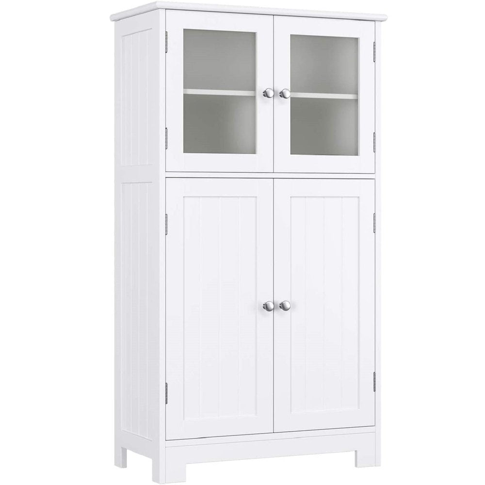 Bathroom Storage Cabinet, Floor White Wooden Linen Cabinet with Shelves and Doors, Kitchen Cupboard