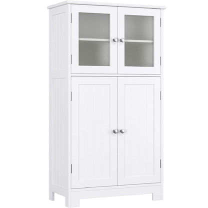 Bathroom Storage Cabinet, Floor White Wooden Linen Cabinet with Shelves and Doors, Kitchen Cupboard