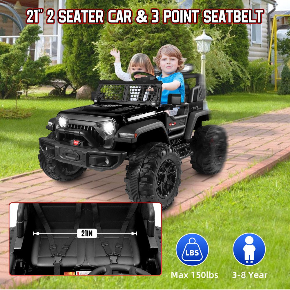 Wisairt 24V Kids Ride on Truck, 2 Seater Powered Ride on Car w/ Remote Control and Storage Space, 3 Speeds, Bluetooth, LED Lights (Black)