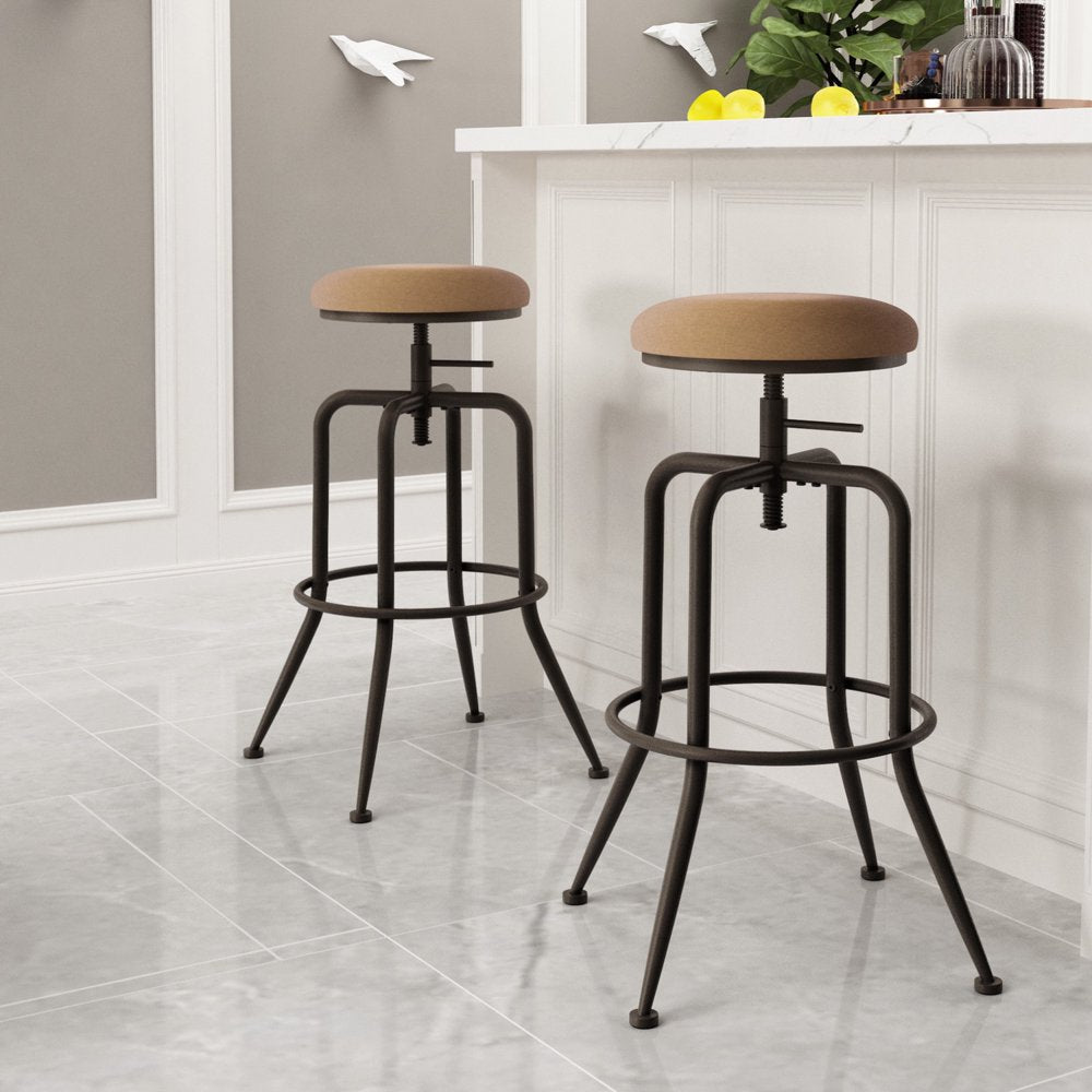 Casa Adjustable Height Swivel Wood Style round Bar Stool, Set of 2, Walnut