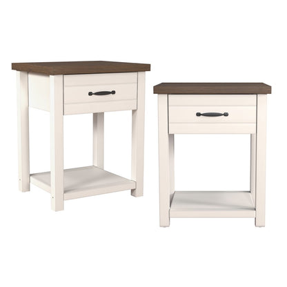 Hillsdale Lancaster Farmhouse Oak Top 1 Drawer Nightstand, Set of 2, Ivory