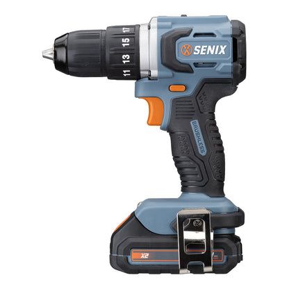 SENIX 20 Volt Max* 2-Tool Cordless Brushless Combo Kit, 1/2-Inch Drill Driver & 1/4-Inch Impact Driver (2 x Batteries and 1 x Charger Included), S2K2B2-01