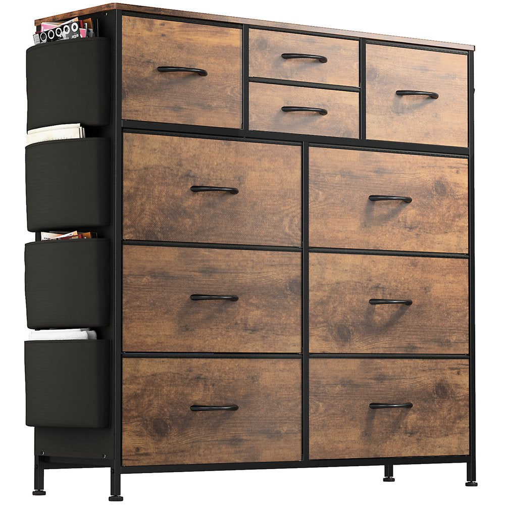  10 Drawer Dresser, Chest of Drawers for Bedroom Fabric Dressers with Side Pockets and Hooks, Brown