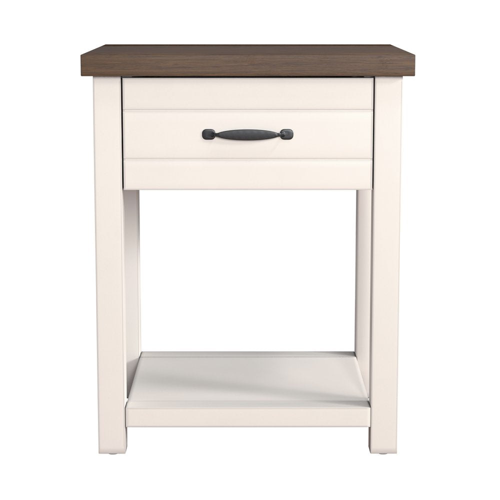 Hillsdale Lancaster Farmhouse Oak Top 1 Drawer Nightstand, Set of 2, Ivory