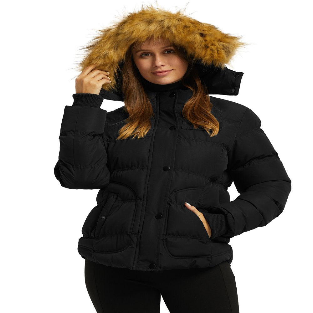 Wantdo Women's Winter Jacket Windproof Puffer Coat Insulated Puffy Jacket with Hood Black L