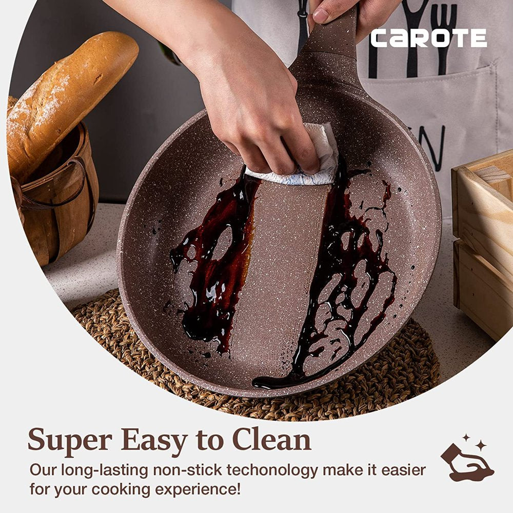 Carote Nonstick Granite Cookware Sets, 9 Pcs Brown Granite Pots and Pans Set, Induction Stone Kitchen Cooking Set