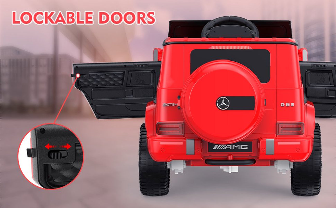 12V Mercedes-Benz G63 Licensed Powered Ride on Car with Remote Control, LED Headlight, Gift for Kids-Red