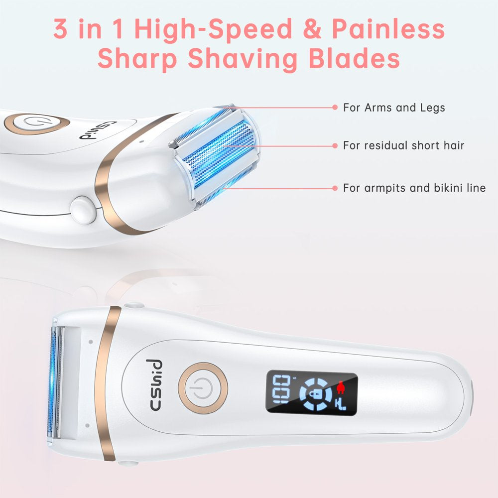 3 IN 1 Women Electric Shaver, Painless Lady Razor Waterproof Wet & Dry, USB Rechargeable Low Noise Body Hair Remover Epilator Bikini Trimmer Grooming Kit W/ LED Display for Face Legs Armpit Underarms