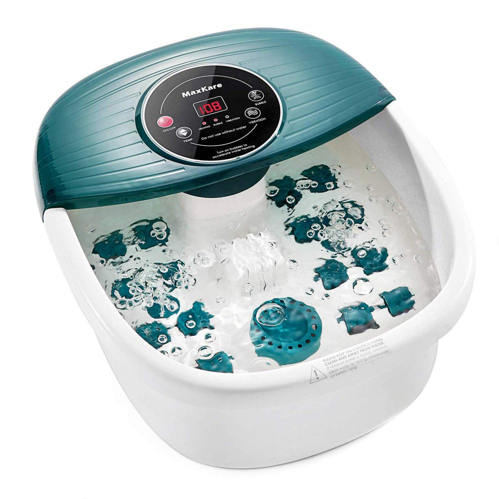 MaxKare Foot Spa Bath Massager with Heat, Bubbles, and Vibration, Digital Temperature Control, 16 Detachable Massage Rollers, Soothe and Comfort Feet