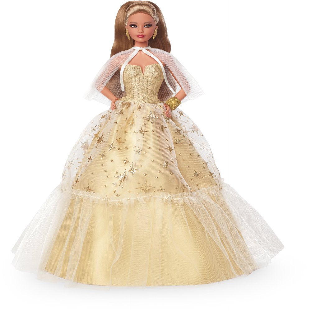 2023 Holiday Barbie Doll, Seasonal Collector Gift, Golden Gown and Light Brown Hair