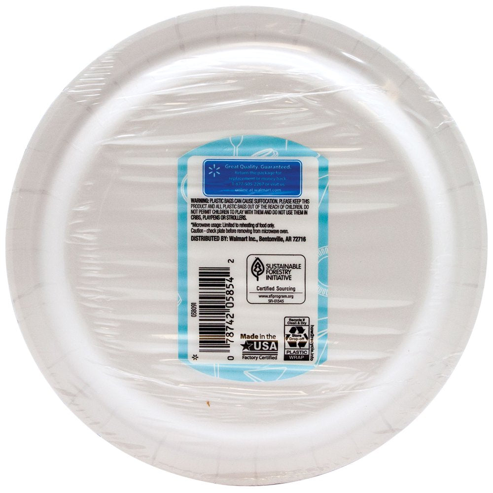 Great Value Everyday Strong, Soak Proof, Microwave Safe, Disposable Paper Lunch Plates, 8.5 inch, 100 Plates, Patterned