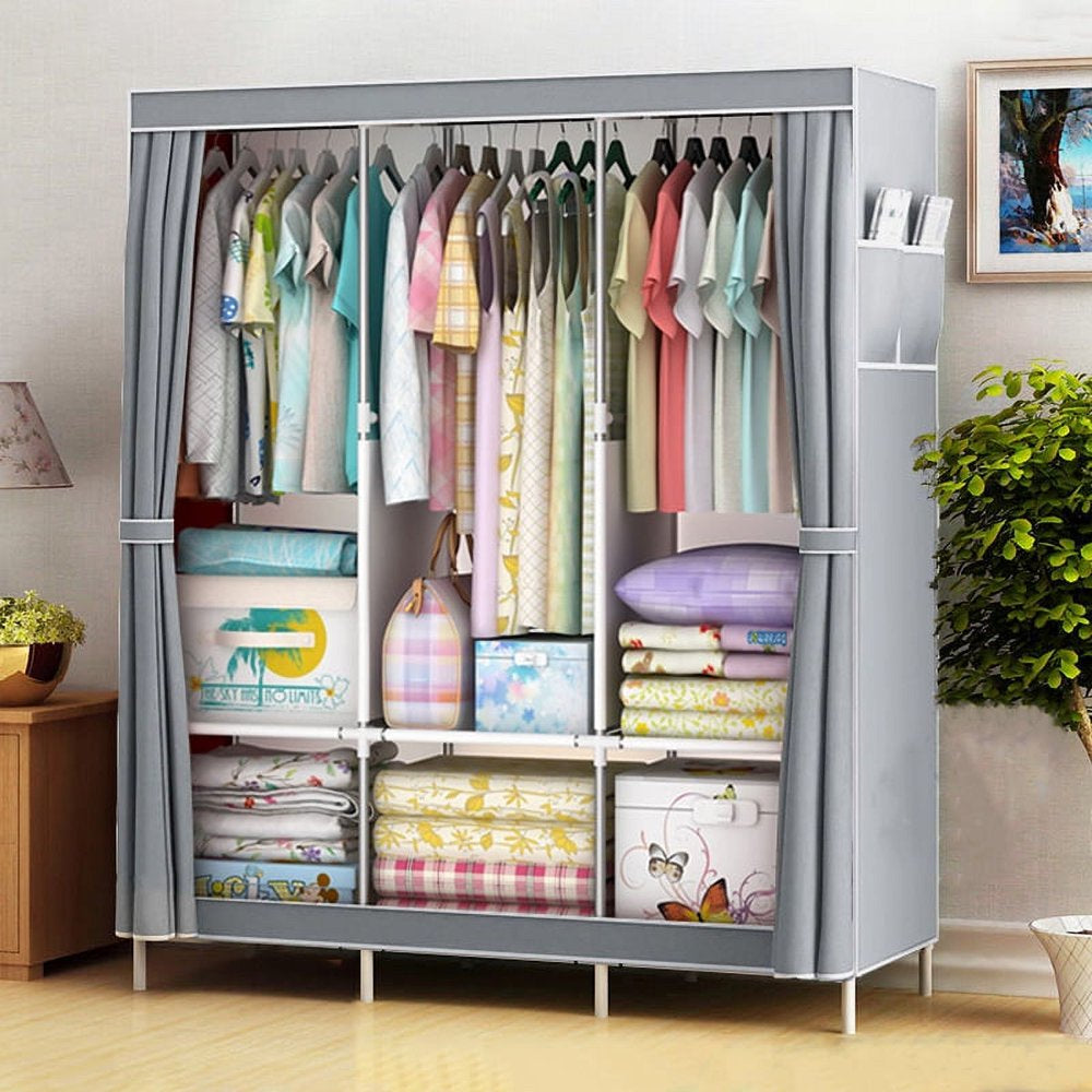 Portable Closet Storage Organizer Clothes Wardrobe Shoe Clothing Rack Shelf Dustproof Non-woven Fabric,Quick and Easy to Assemble